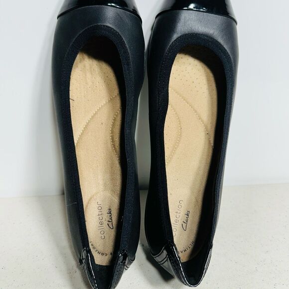 CLARKS Women's Neenah Garden Ballet Flat LEATHER TEXTILE BLACK Leather Size 7,5 - Picture 6 of 8